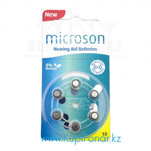Элемент питания Zinc-Air Microson 10 1.45В, 6 шт в блистере (PR70/ZA10), для слуховых аппаратов
