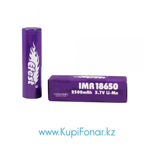 Аккумулятор 18650 Efest IMR 2500 mah, 3,7V, Li-Mn, 35A.  