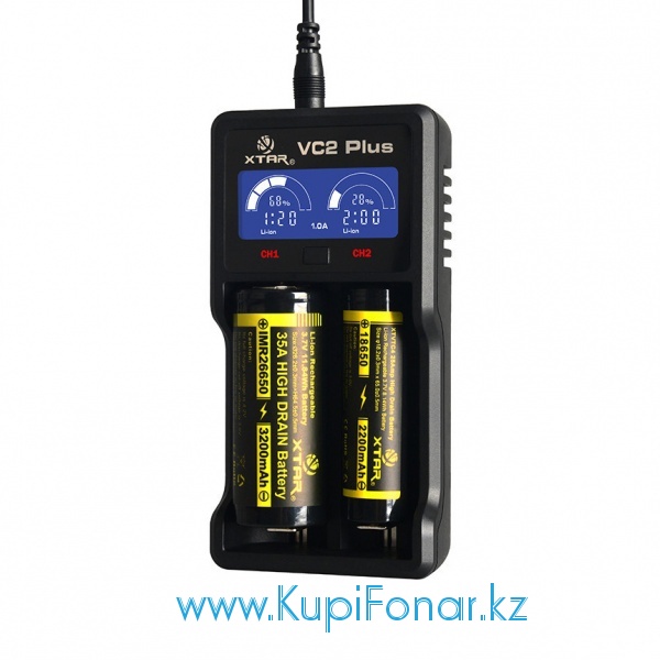 Универсальное зарядное устройство XTAR VC2 Plus Master USB на 2 аккумулятора Li-ion/Ni-MH с питанием от порта USB + POWERBANK