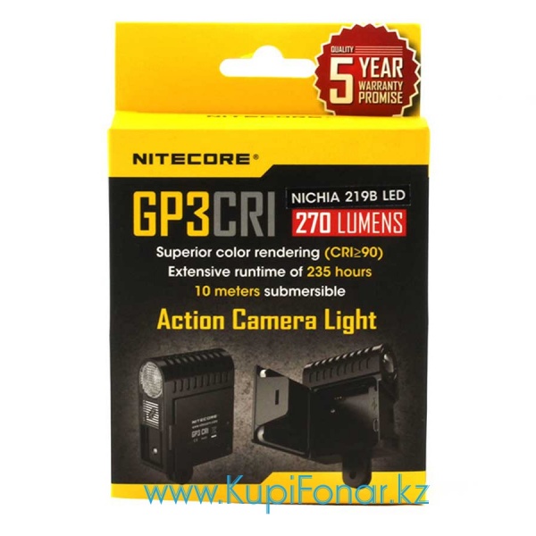 Фонарь Nitecore GP3 CRI для экшн-камер, Nichia 2198, 270 лм, AHDBT-302 1180мАч, USB