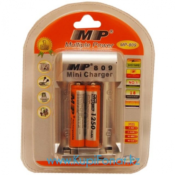 Зарядное устройство MP809 на 2*АА или 2*ААА в комплекте 2 аккумулятора ААА 1250 mAh