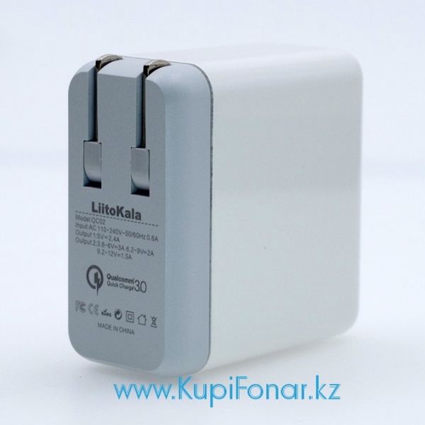 Адаптер USB QC 3.0 LiitoKala QC20 от сети 220В, 2xUSB 2.4A, с кабелем microUSB