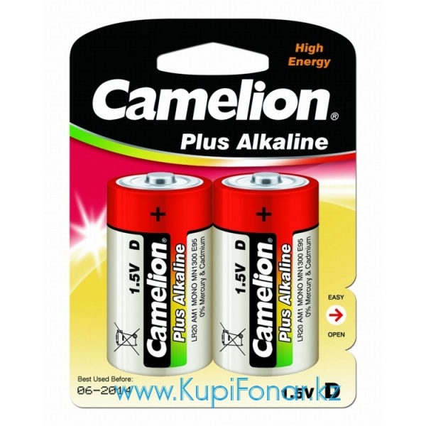 Элемент питания щелочной Camelion Plus Alkaline D (LR20) 1.5В, 2шт в блистере (LR20-BP2)